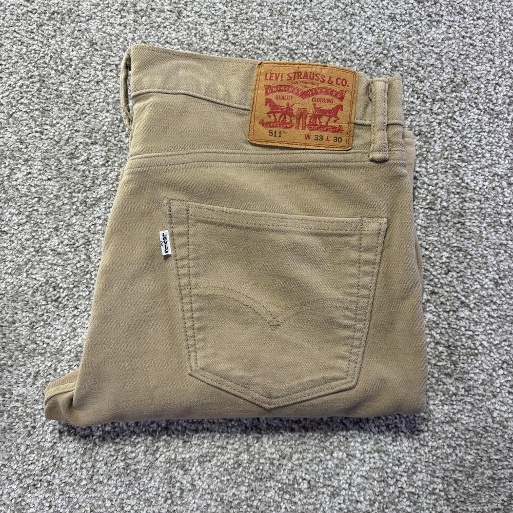 Levis 511 Slim Jeans Mens 33x30 Beige Khaki Slim Tapered Denim Pants Casual